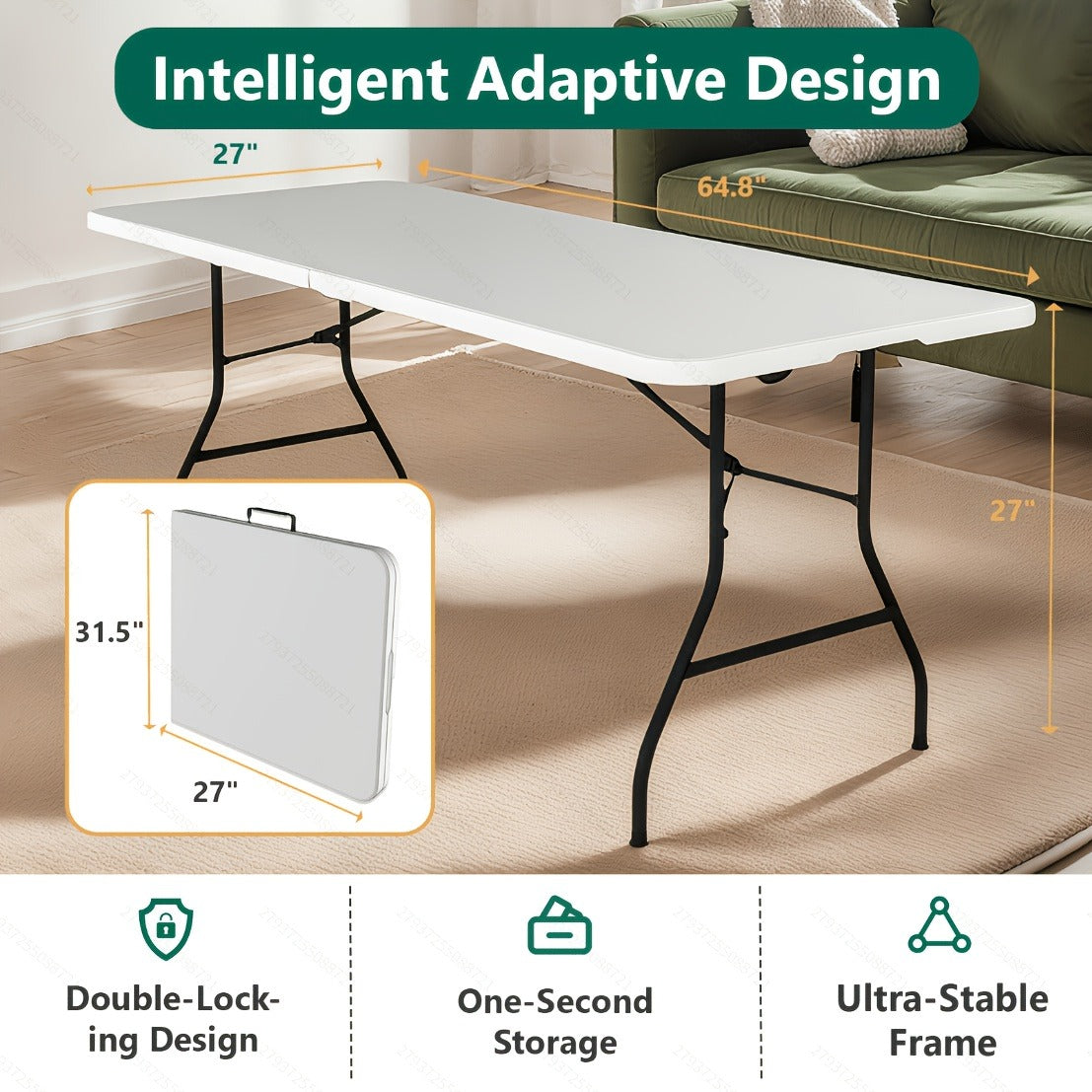 Foldable Outdoor Dining and Utility Table 4ft 6ft Multi-Purpose Folding Desk for Camping Backyard Weddings Living Room Card Games Study Home Office