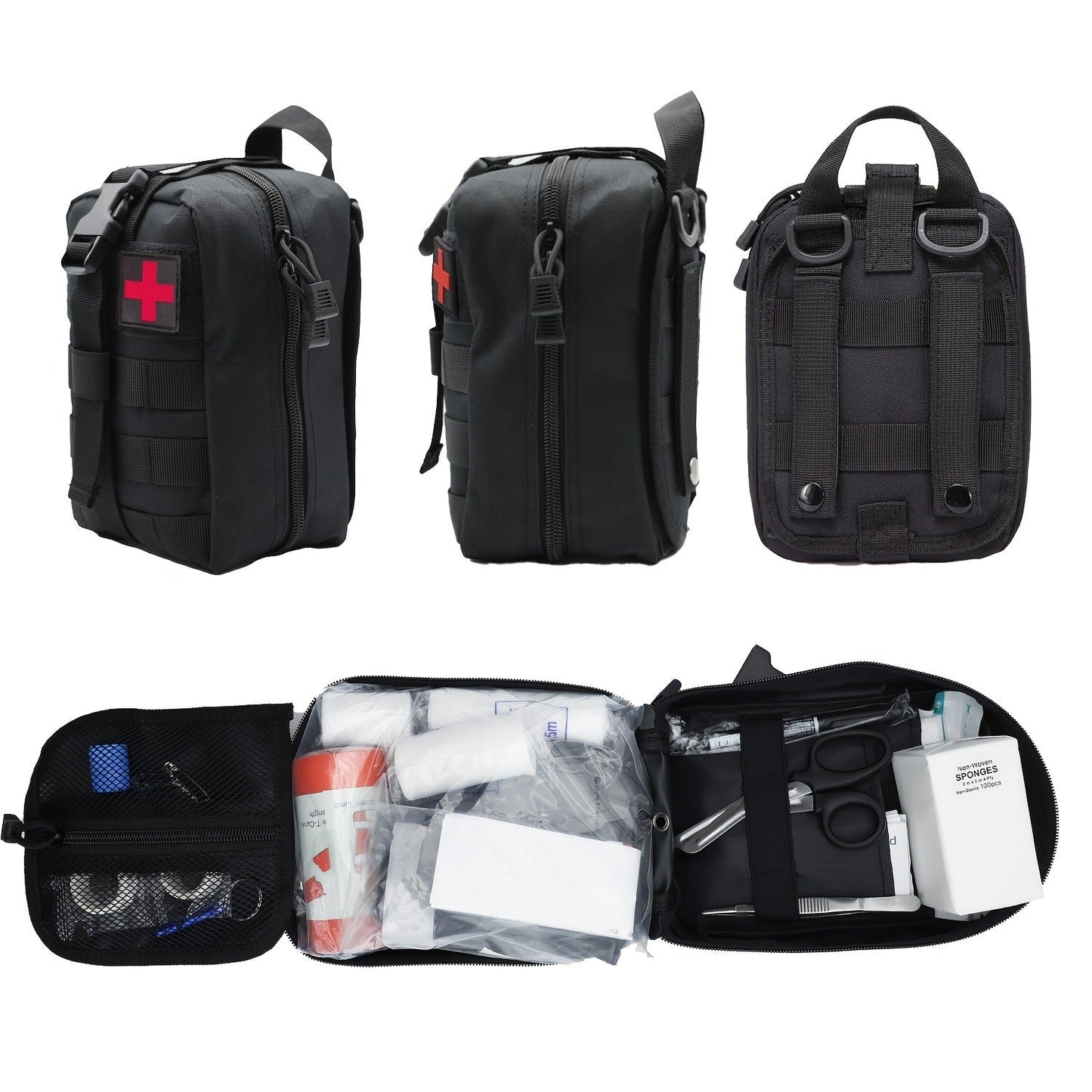 247pcs IFAK Trauma First Aid Kit with CAT Tourniquet and MOLLE Medical Backpack, Fully Stocked Bleeding Control Wound Care Splinting Airway Management Kit for EMT Military Camping Travel Home FSA HSA