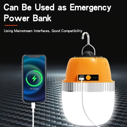 Rechargeable LED Camping Lantern with Power Bank USB Outdoor Hanging Tent Light Built-in Battery Emergency Lamp for Camping BBQ Hiking Patio Backpacking Portable Camp Light Orange