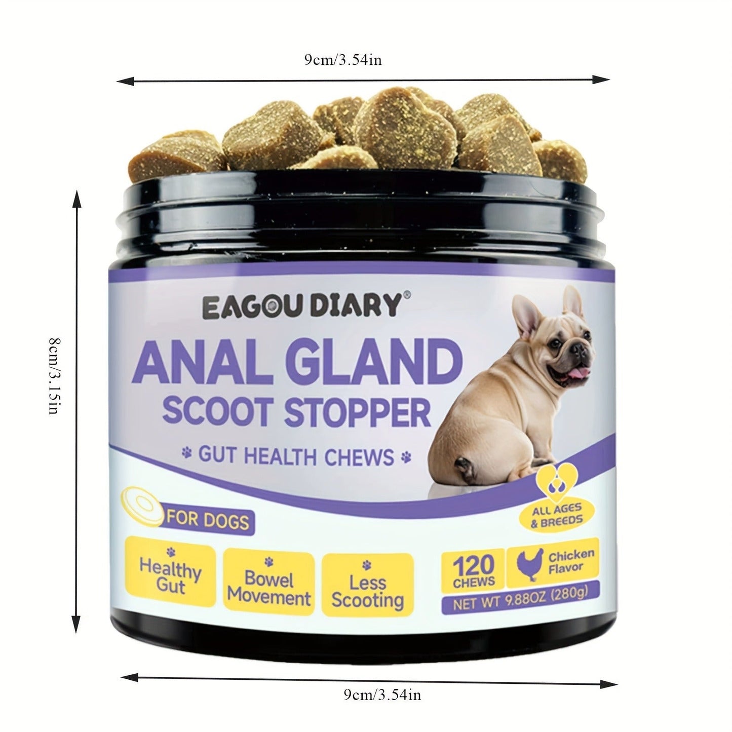 Dog Anal Gland Support Chews 120ct – Fiber Supplement for Scooting Relief with Pumpkin, Psyllium Husk, Probiotics & Dandelion – Digestive & Gut Health Soft Chews for All Breeds & Ages