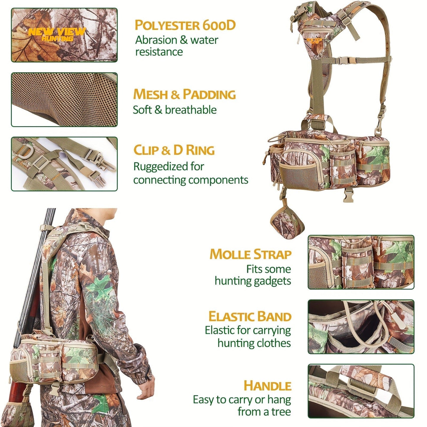 Hunting Fanny Pack for Men with 9 Pockets – Camouflage Waist Bag with Rifle & Bow Holder, Adjustable Strap & Buckle Closure for Hunters & Outdoor Tactical Use