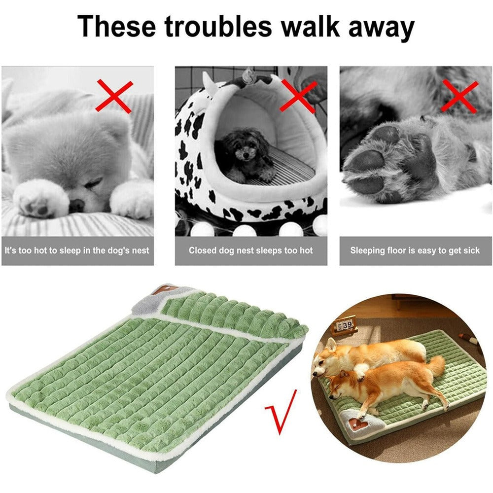 Thickened Dog Bed & Cat Bed Mat with Pillow – Anti-Slip, Machine Washable, Detachable Crate Mat for All Dogs & Cats, L & XL