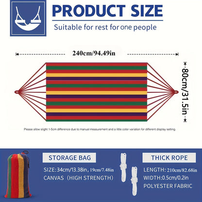 Camping Hammock Single Person Colorful Fabric Anti-Roll Design 330 lbs Capacity with Tree-Friendly Straps Portable Carrying Bag Outdoor Indoor Backyard Lounging