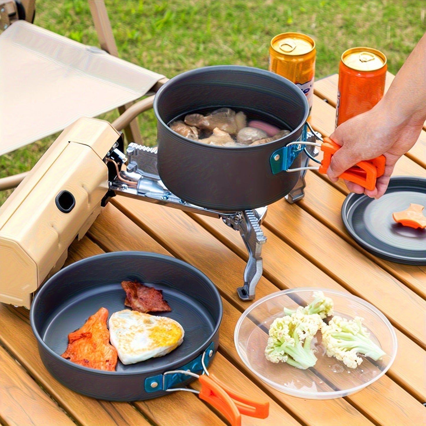 15-Piece Camping Cookware Set with Non-Stick Aluminum Alloy Pots & Pans – Portable Outdoor Cooking Kit with Kettle, Frying Pan, Cooking Pot, Plates, Cups, Folding Cutlery & Storage Bags – Perfect Father's Day Gift