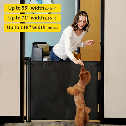 Retractable Baby Gate & Mesh Dog Gate - Extends 55" to 197" Wide, Child Safety Gate for Doorways Stairs Hallways, Indoor & Outdoor Use, Black / White / Gray, 6 Size Options