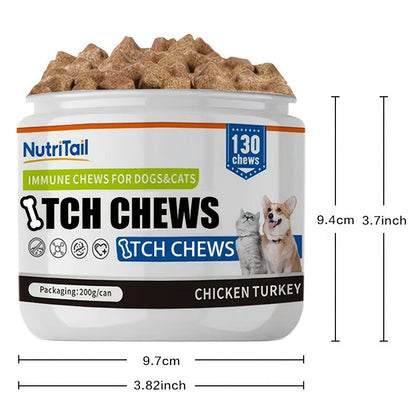 Pet Soft Chews for Skin & Hair, Probiotics & Calming - 200g / 130 Chewable Tablets, Moisturizes Skin, Maintains Coat, Supports Gut Health & Quiet Moments, Suitable for Dogs & Cats All Breeds
