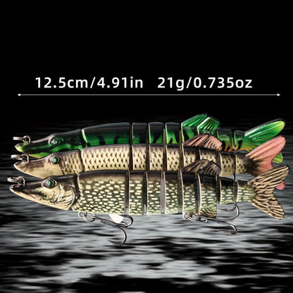 Multi-Jointed Swimbait Fishing Lures for Bass Trout Perch – Slow Sinking Lifelike 3D Eyes ABS Body, Pearl Powder Coating, 8-Section Woven Fabric Jointed Lure Kit for Freshwater & Saltwater, 2 Models (FCP2P-392 / FCP2P-556)