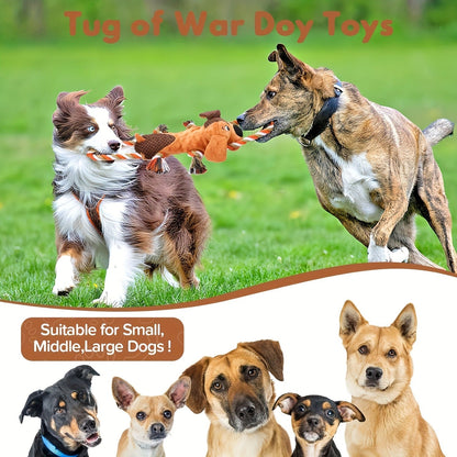 Squeaky Dog Toys for Aggressive Chewers - Interactive Tug of War Rope Toy, Crinkle Plush Chew Toys for Small Medium Large Dogs, Durable Pet Play Toy with Hidden Squeaker