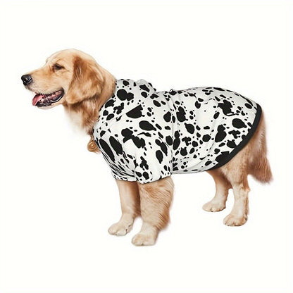 Dog Hoodie Dalmatian Print Pullover Sweatshirt – Soft Polyester Hooded Pet Costume for Small Medium Large Dogs, Autumn Winter Halloween Outfit, Elastic Ribbed Cuffs, Machine Washable