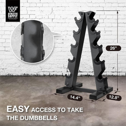 Dumbbell Rack A-Frame 5-Tier Heavy Duty Weight Storage Stand – Space-Saving Vertical Dumbbell Holder for Home Gym, Holds 5-25LB Hex & Rubber Dumbbells