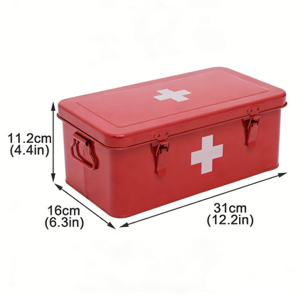 Metal First Aid Box with Safety Lock – Empty Medicine Storage Tin & Emergency Supply Organizer for Home Office Car Camping, Durable Steel First Aid Kit Container in Green Red White