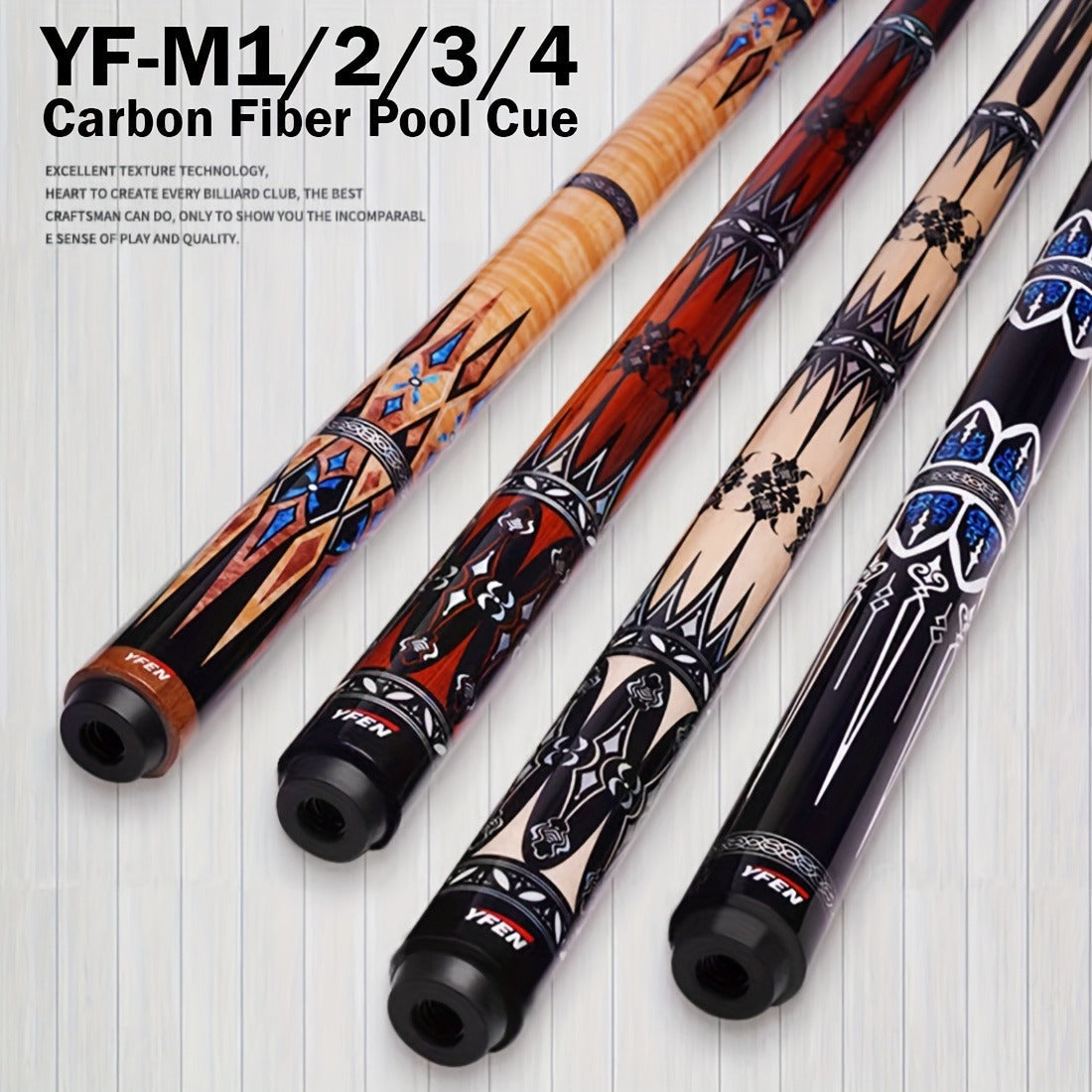 Carbon Fiber Pool Cue Stick 12.5mm Low Deflection Professional Billiard Cue with Extension Canadian Maple Wavy Pin Wrapless Design Dent-Resistant Shaft