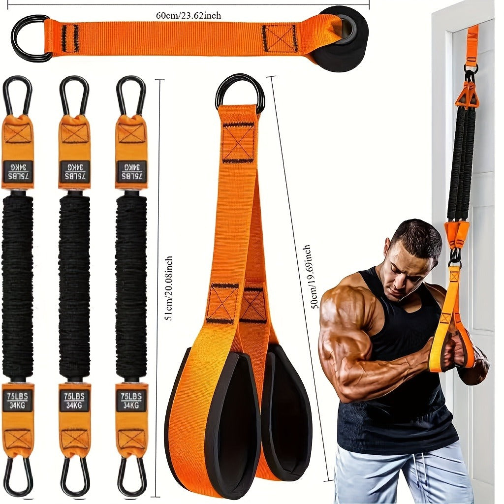 Resistance Bands Set 5pcs Heavy-Duty Rubber – Up to 225LBS Adjustable Resistance with Handle, Door Anchor & 3 Bands for Deltoid Press, Face Pull & Bicep Curl – Home Gym Workout Kit