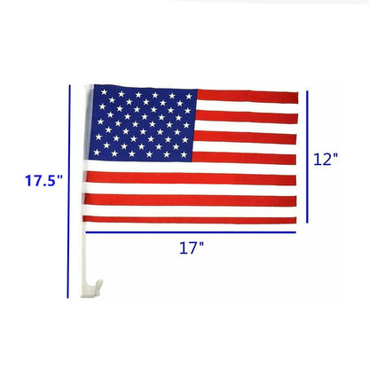American Flag Car Window Clips 12 Pack USA Patriotic Car Flags 17x12 Inch Double Sided Knitted Polyester Weather Resistant for Parades Funerals Auto Sales Driveways Fourth of July Patriotic Displays