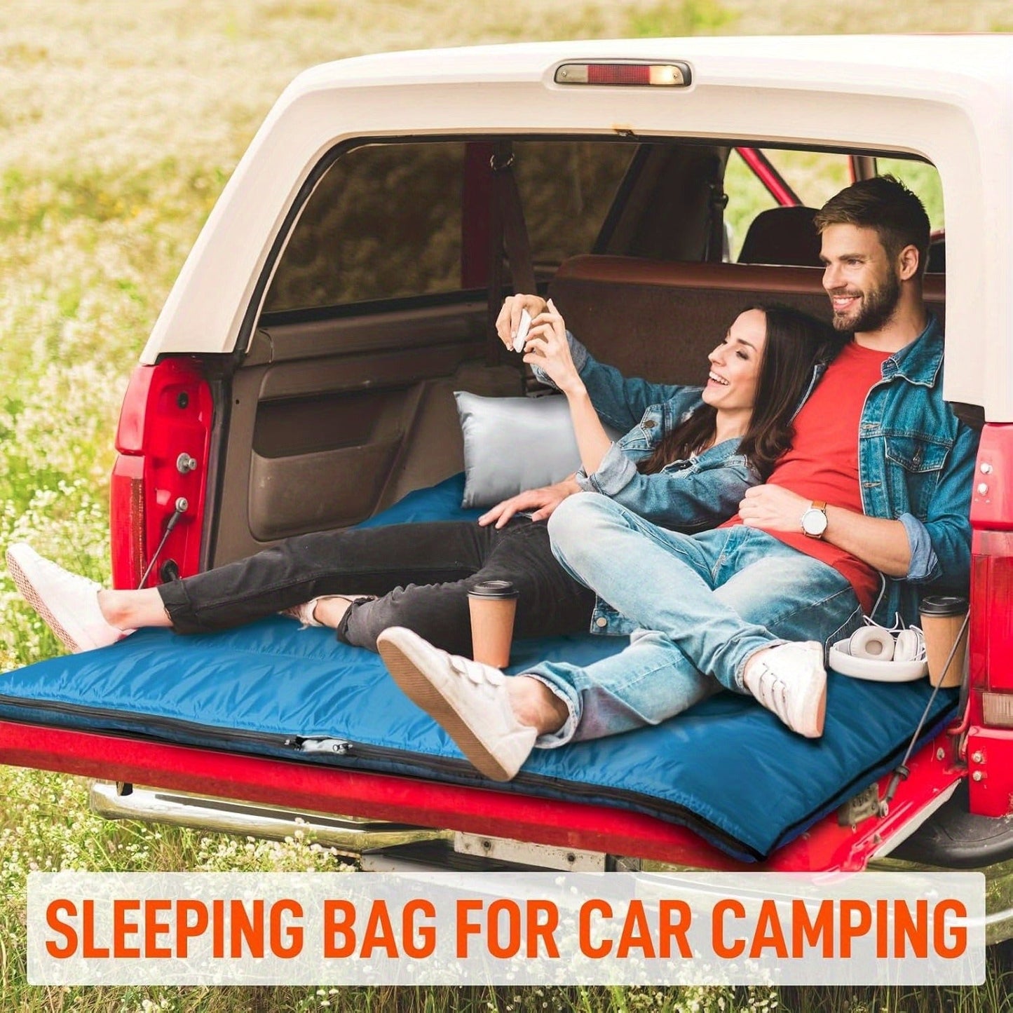 Double Sleeping Bag XL with Pillow for Two Adults – 2-Person Couple Sleeping Bag for Year-Round Camping, Hiking & Backpacking in Cold & Warm Weather, 90.6x61 Inch
