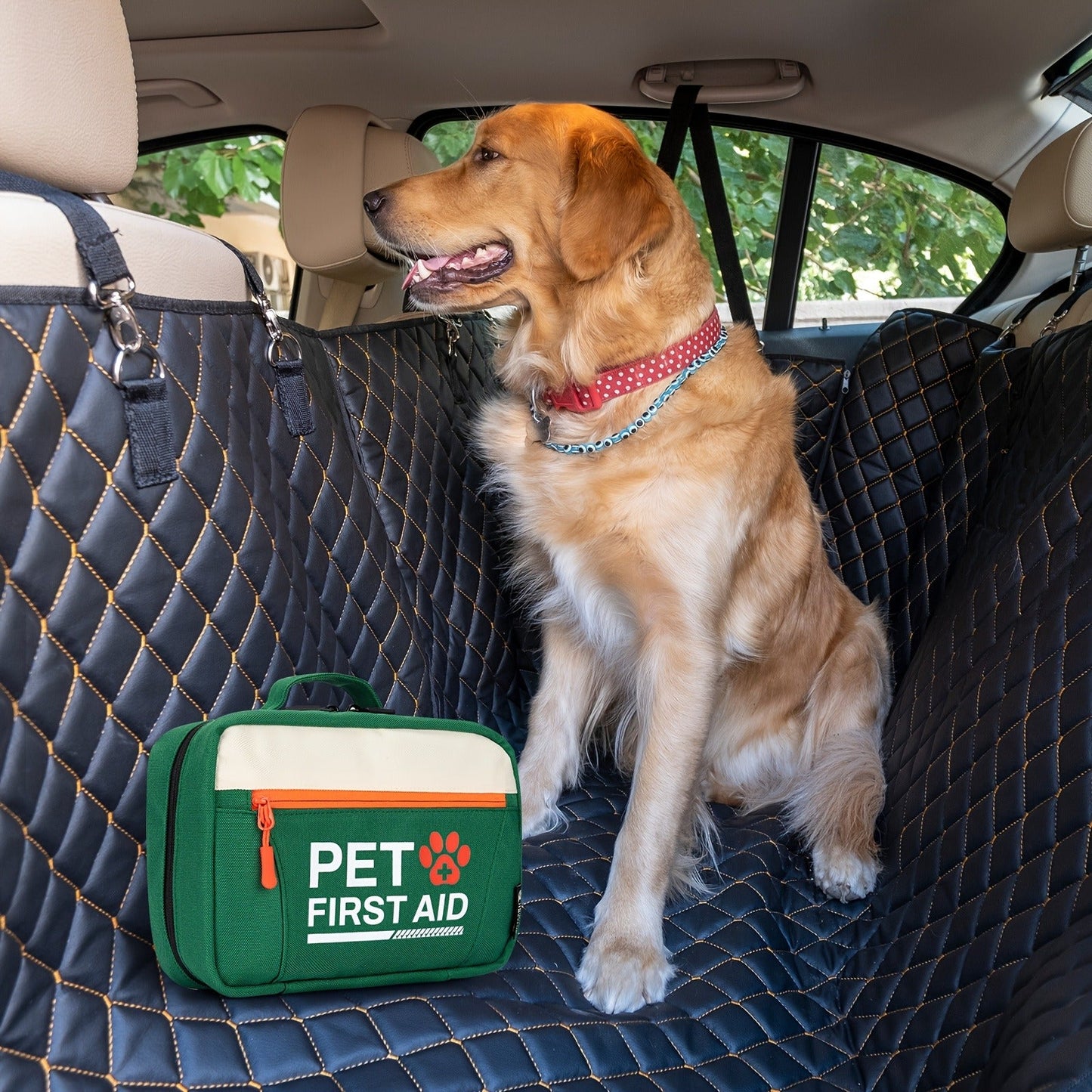 Pet First Aid Kit for Dogs & Cats – 50-Piece Emergency Supplies with Bandages, Gauze, Scissors & Disposable Booties, Portable Nylon Bag for Hiking Camping Travel, FSA HSA Eligible