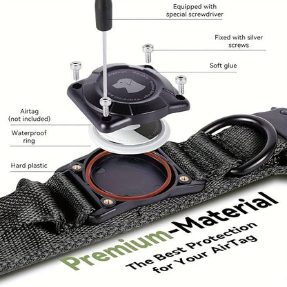 Tactical Dog Collar with AirTag Holder and Handle Adjustable Heavy Duty PC Case GPS Tracking Compatible for Medium Large Dogs M L XL 9 Colors No AirTag
