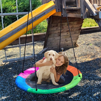Saucer Tree Swing 43 Inch 360 Degree Rotating Flying Saucer Swing with Swivel Hanging Straps Adjustable Ropes Round Spinner Swing for Tree Swing Set Kids Outdoor