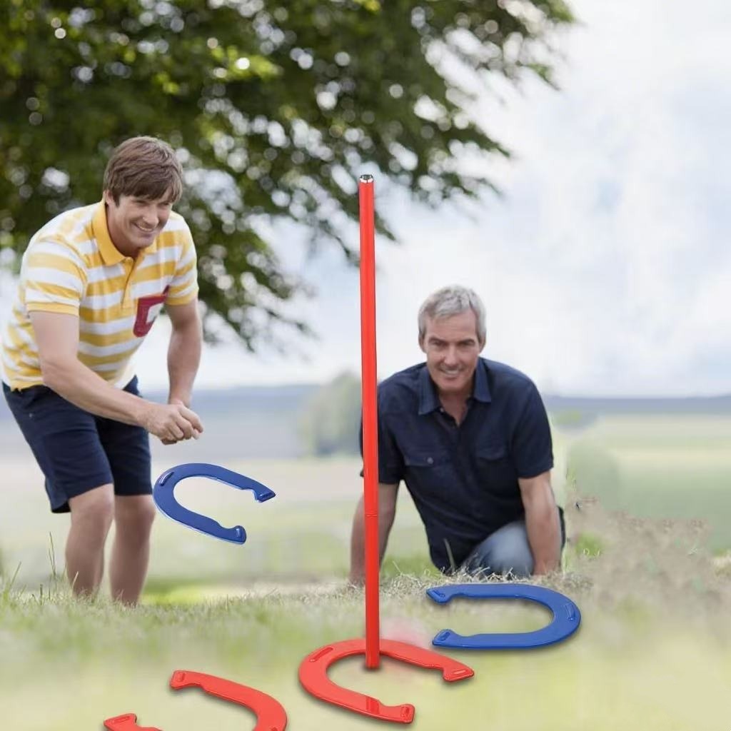 Horseshoes Game Set Heavy Duty – 4 Forged Steel Horse Shoes & 2 Stakes, 1.2lb Each, Red & Blue – Outdoor Lawn Game for Adults & Family, Backyard, Beach & Party