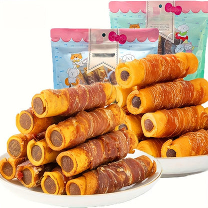 Dog Chew Treats Chicken & Duck Wrapped Cowhide Sticks – High Protein Beef Skin Stuffed Snacks, Long-Lasting, Easy to Digest, Training Reward for Dogs, 5.29oz (Chicken or Duck Flavor)