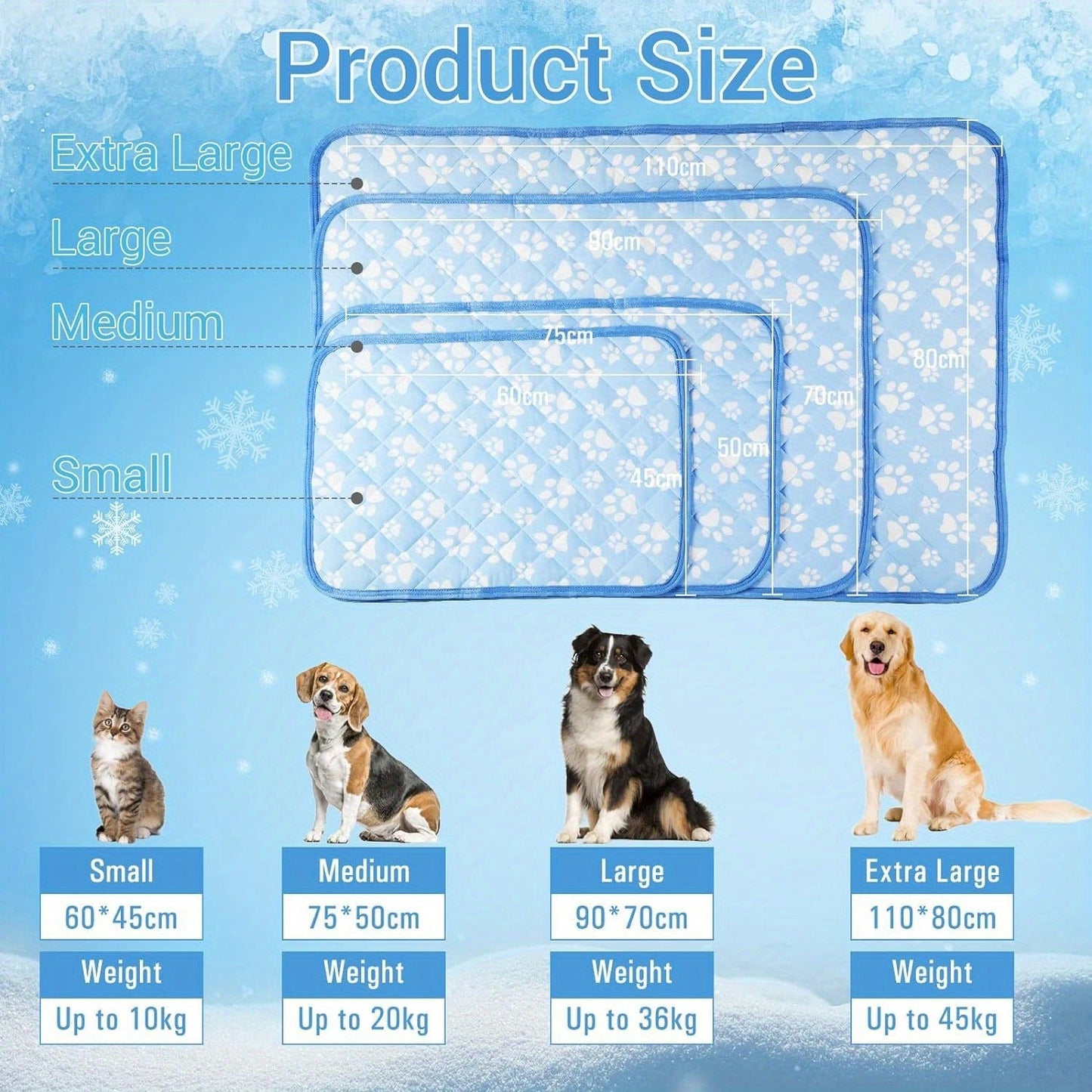 Dog Cooling Mat Self-Cooling Pad for Dogs & Cats - Pressure Activated Arc-Chill Fiber, Non-Toxic Washable Foldable Pet Cool Mat for Summer, Indoor Outdoor Use, Small Medium Large XL