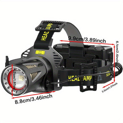 XHP360 Rechargeable Headlamp 3 Modes Sensor 90° Tilt Power Bank Type-C 3x18650 Zoomable Head Torch for Fishing Camping Hiking