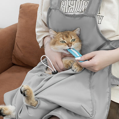 Cat Grooming Apron Restraint Bag with 4 Fixed Holes – Breathable Anti-Scratch Cat Bathing Bag for Nail Trimming, Ear Cleaning & Grooming, Portable Cat Care Wrap for Home & Vet Use