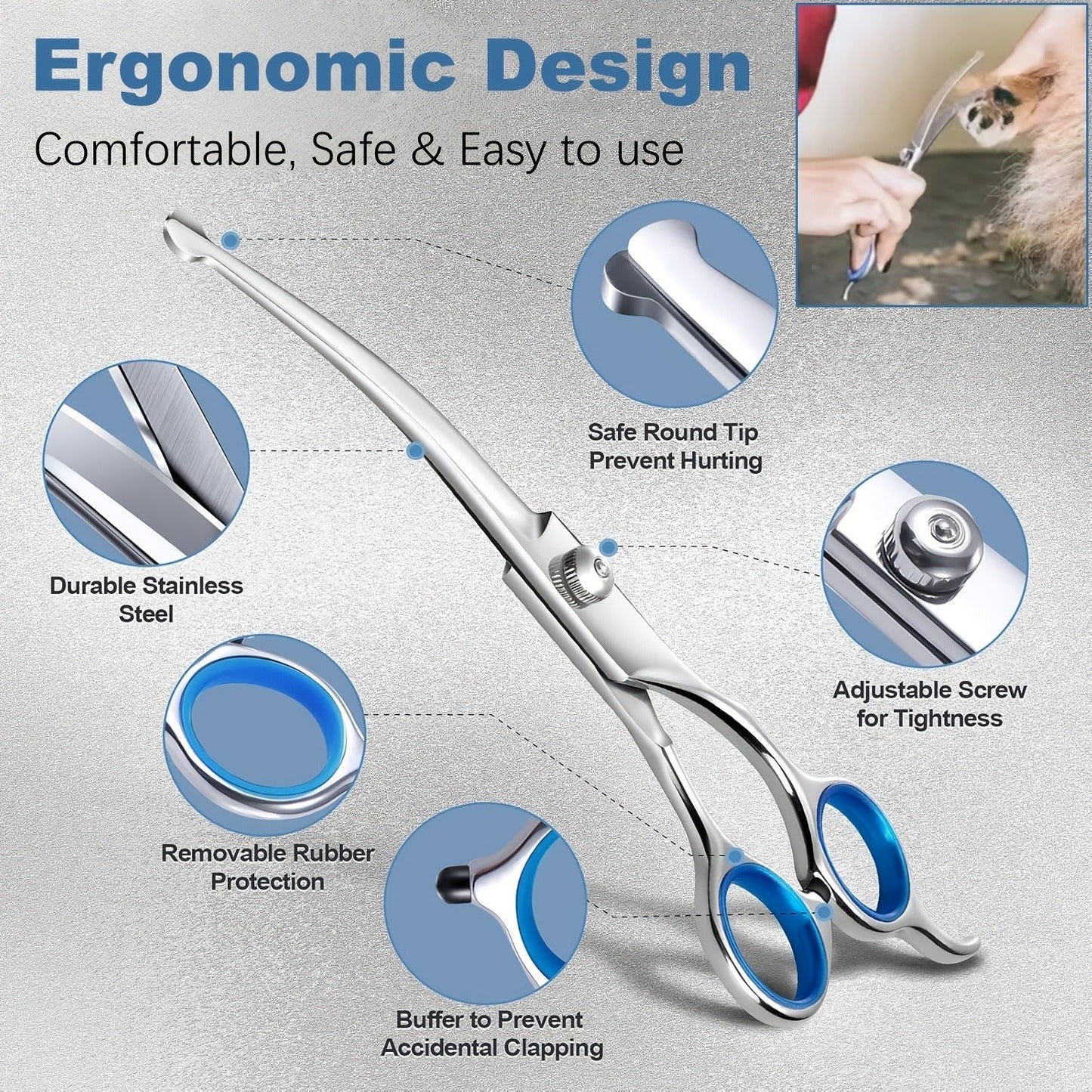 Dog Grooming Scissors Set 7-in-1 Professional Ceramic Coated Stainless Steel Safety Round Tip Straight Thinning Curved Scissors Comb Kit for Dogs Cats