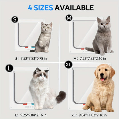 Cat Door & Dog Door with 4-Way Safety Lock – Weatherproof Flip Pet Door for Cats & Dogs, M/L/XL Sizes in White, Black & Coffee, Bonus Rainbow Ball Toy Included