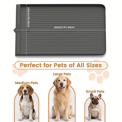 Waterproof Pet Feeding Mat 36"x24" Non-Slip Dog Bowl Mat with Raised Edges & Diversion Grooves - Large Food and Water Mat for Dogs & Cats, Easy-Clean Floor Protector, Grey