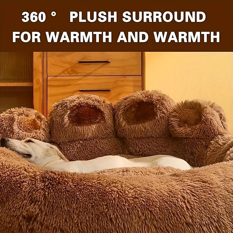 Dog Bed Cat Bed Bear Paw Round Plush Non-Slip – Soft Warm Cuddler Pet Mattress for Puppy, Small, Medium & Large Dogs and Cats, Sizes 20–36 Inch, Colors: Coffee, Pink, Gray