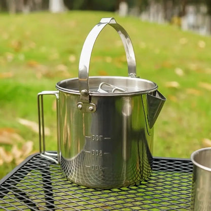 Stainless Steel Camping Kettle 1.2L Collapsible Hanging Portable Outdoor Teapot with Lid for Camping Hiking Picnic Backpacking Campfire Boiling Water Tea Coffee Lightweight Camp Cookware