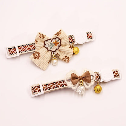 Cat Collar Set 6 Pack Decorative with Bow Lace Bells & Hanging Beads, Safety Breakaway Buckle Anti-Choke Cat Necklace Collar, Stylish Pet Collar Gift Set for Cats & Small Dogs