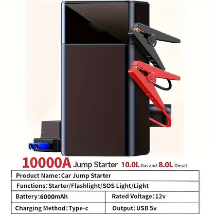 Car Jump Starter Portable Emergency Power Bank with LED Flashlight SOS Air Pump for Small Vehicles Roadside Emergency Kit