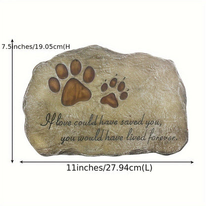 Pet Memorial Stone Hand-Painted Paw Print Garden Grave Marker for Dogs & Cats, Sympathy Loss Gift Indoor Outdoor Pet Remembrance Stone, Heartfelt Dog Cat Memorial Gift, Brown
