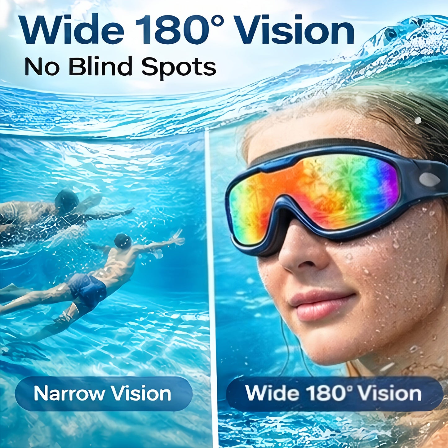 2 Pack HD Anti-Fog Swim Goggles – Leak-Proof Wide Vision, UV Protection Mirrored Lens, Comfortable Fit for Men Women Adults, with Earplugs Nose Clip Case & Waterproof Bag