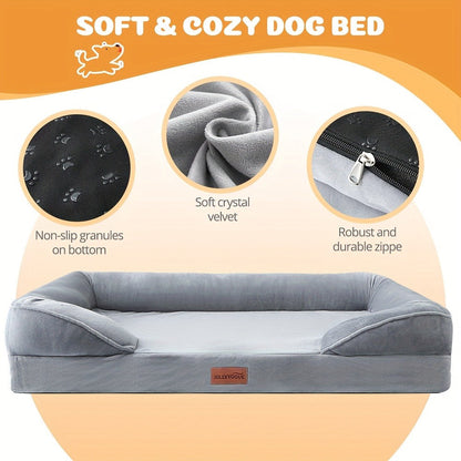 Orthopedic Dog Bed with Removable Washable Cover - High-Density Foam Dog Sofa Couch Bed, 4-Sided Bolster, Nonskid Bottom, Soft Flannel Lining, Available in M & XXL
