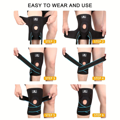 Knee Brace with Patella Gel Pad & Side Spring Stabilizers – Adjustable Compression Knee Support Wrap for Sports Running Workouts Camping, Breathable Knee Joint Stabilizer for Women Men, Blue & Black