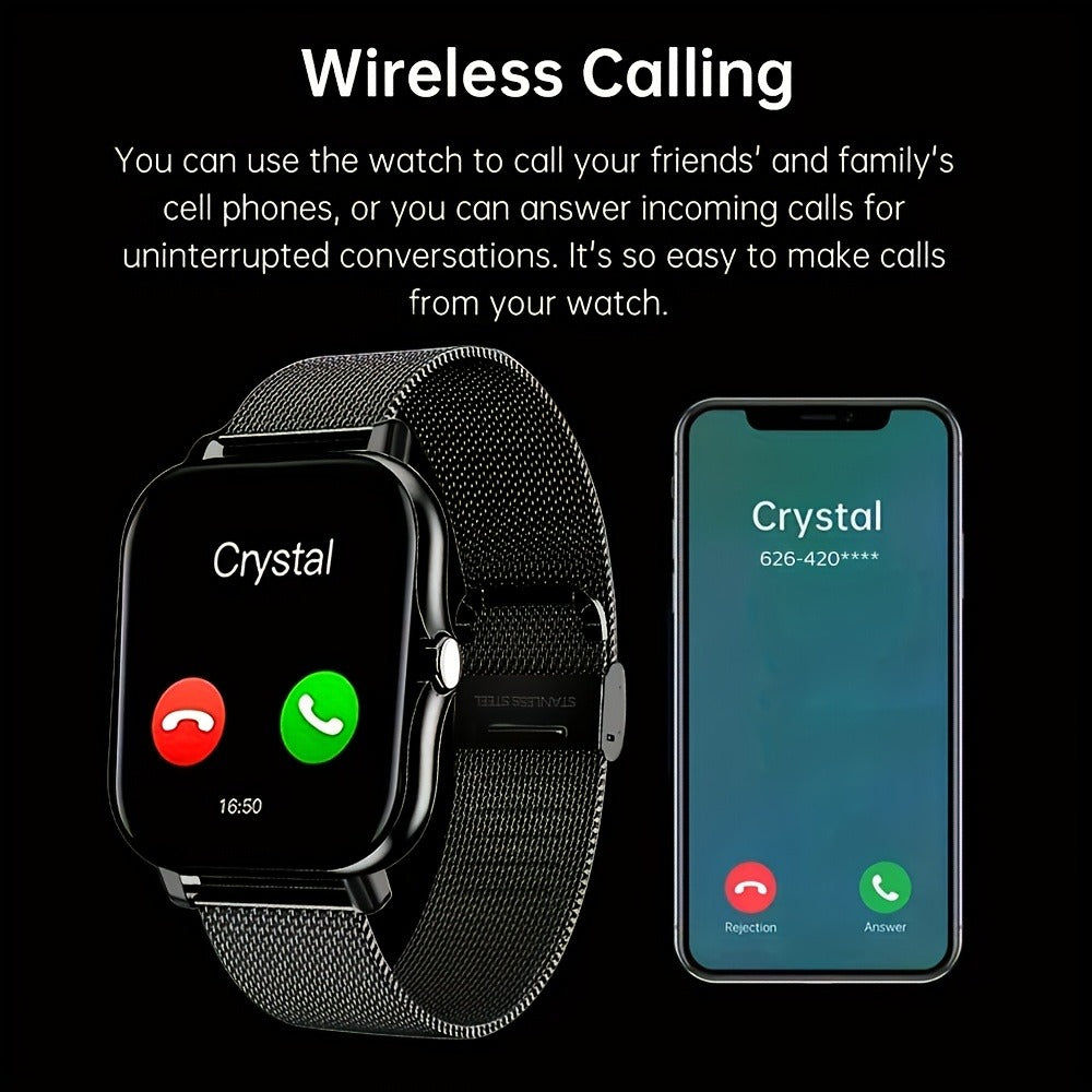 Bluetooth Calling Smartwatch with 1.83" Full Touch Screen, Multiple Sport Modes, Music Control & Sedentary Reminder – Fitness Tracker Watch Compatible with Android & iPhone for Men and Women, Dual Strap