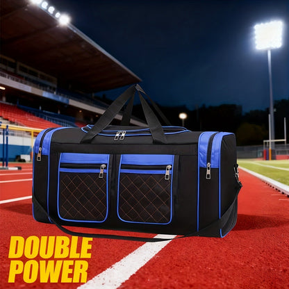 Gym Duffel Bag Large Capacity Travel Bag for Men Women Heavy Duty Polyester Multi Pocket Adjustable Shoulder Strap Zipper Closure for Fitness Workout Weekend Trips Business Travel Outdoor Black Blue Red