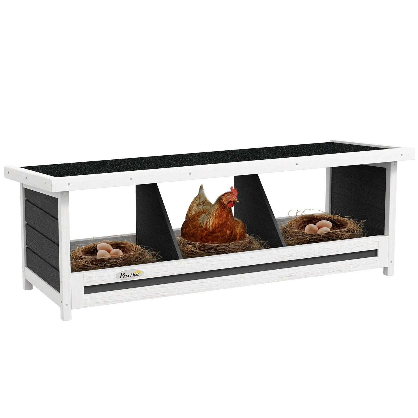 Chicken Nesting Box 3 Hole Wood Laying Box with Asphalt Roof for Hens, Indoor Outdoor Chicken Coop Nesting Boxes Fits Up to 3 Chickens, 37.5" L Weather-Resistant Fir Wood Hen House, Gray