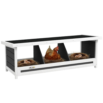 Chicken Nesting Box 3 Hole Wood Laying Box with Asphalt Roof for Hens, Indoor Outdoor Chicken Coop Nesting Boxes Fits Up to 3 Chickens, 37.5" L Weather-Resistant Fir Wood Hen House, Gray