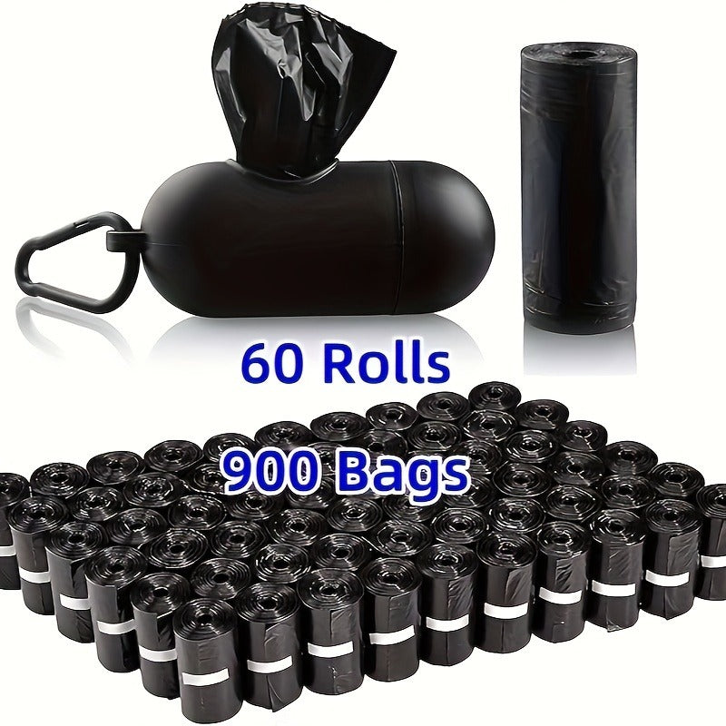 Dog Waste Bag Dispenser with D-Ring - 900 Bags Included, 60 Rolls, Leash & Key Attachment, Portable Poop Bag Holder for Walking