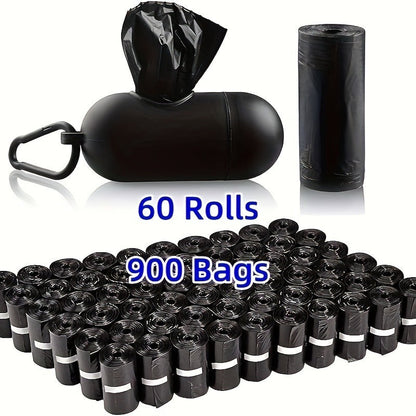 Dog Waste Bag Dispenser with D-Ring - 900 Bags Included, 60 Rolls, Leash & Key Attachment, Portable Poop Bag Holder for Walking
