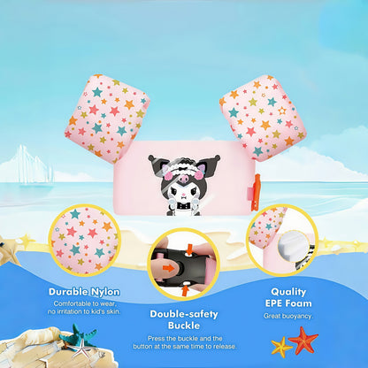 Kids Swim Vest Toddler Arm Floaties Cute Cartoon Print Adjustable Straps Nylon 20-66lbs Ages 2-9 for Pool Beach Learning to Swim
