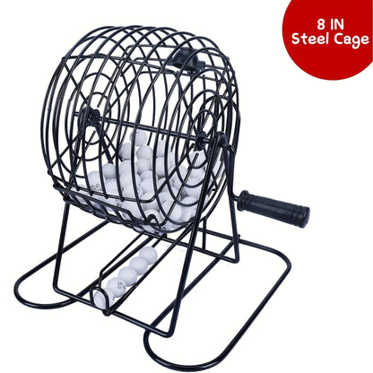 Deluxe Bingo Game Set with Stainless Steel Metal Cage | Includes Bingo Balls Cards & Colorful Chips | Classic Family Board Game for Game Nights Parties and Large Groups