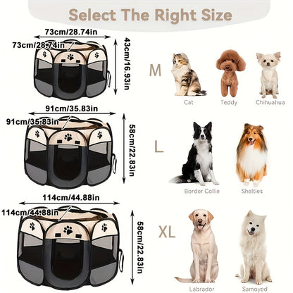 Foldable Octagonal Pet Tent & Playpen – Oxford Cloth Scratch-Resistant Dog Cage & Cat Kennel for Indoor & Outdoor Use, Portable Pet Fence for Puppies & Cats, Travel & Camping, M/L/XL