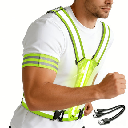 LED Reflective Running Vest – 360° USB Rechargeable Set
