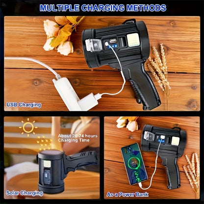 Waterproof LED Flashlight 6 Modes 3 Color Filters Solar USB Rechargeable IPX4 Torch for Hunting Camping Boating Hiking Emergency