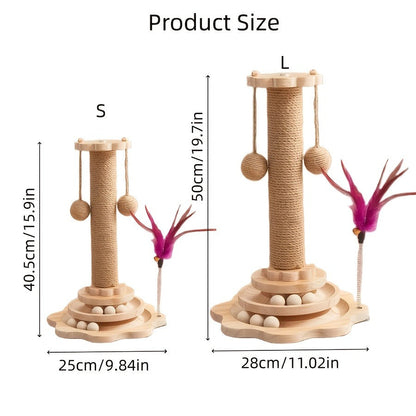 Cat Scratching Post Sisal Vertical Scratcher – Solid Wood Base, Wear-Resistant Rope, Multiple Styles: Standard, Mushroom & Dolphin Shapes, Sizes S/M/L, Cat Climbing Frame with Teaser Wand